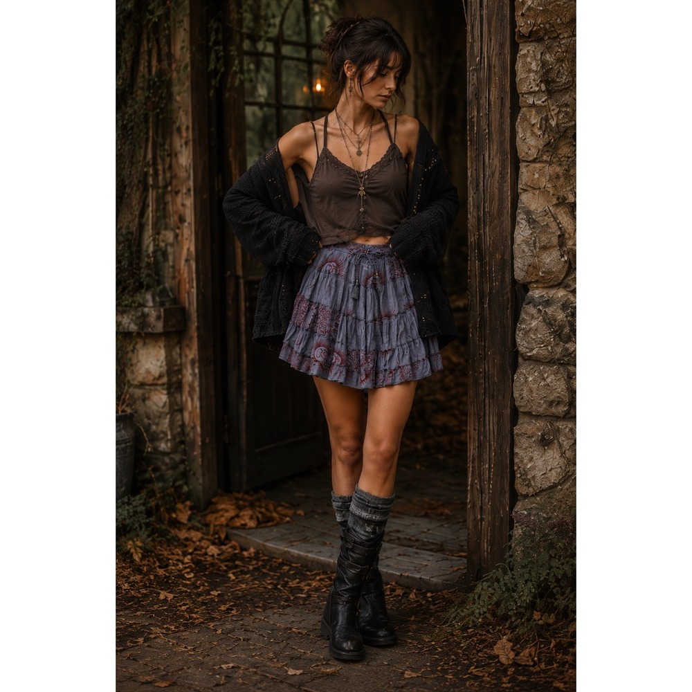 Karma Highway Boho Whimsigoth Ruffle Mini Skirt Size M Fairy Grunge Indie Sleaze
